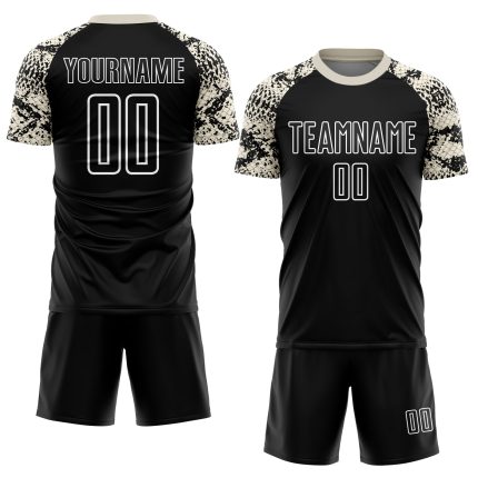 Custom Snake Skin Soccer Jersey with Personalized Name and Number - Black Cream-White Design Personalized Black Cream-White