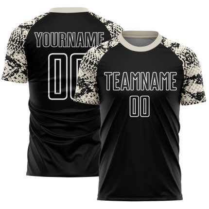 Personalized Soccer Uniform Jersey - Black Cream White Snake Skin Sublimation Design Personalized Black Cream-White Snake