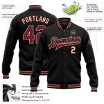 Custom Black Crimson City Varsity Letterman Jacket with Personalized Name and Number - Full Snap Cream Bomber Personalized