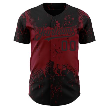 Personalized Black Crimson 3D Abstract Grunge Art Baseball Jersey for Men Personalized Black Crimson 3D Abstract Splatter