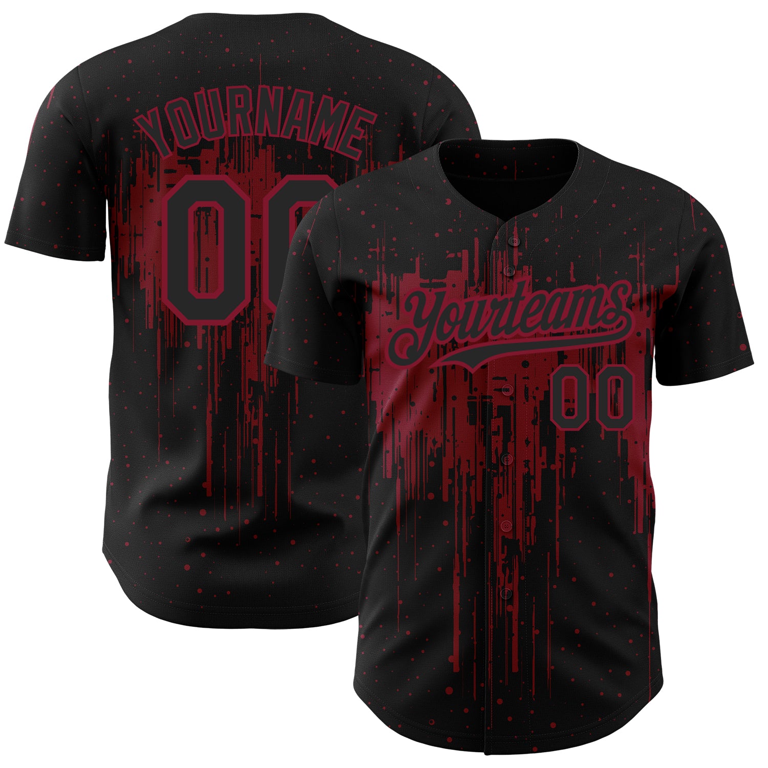 Personalized 3D Dripping Splatter Art Baseball Jersey - Black Crimson Color Design Personalized Black Crimson 3D Dripping