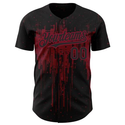Personalized 3D Dripping Splatter Art Baseball Jersey - Black Crimson Color Design Personalized Black Crimson 3D Dripping