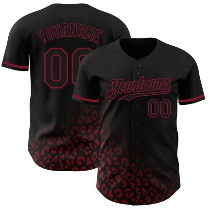 Personalized 3D Leopard Print Baseball Jersey in Black Crimson Fade for Fashionable Style Personalized Black Crimson 3D Leopard
