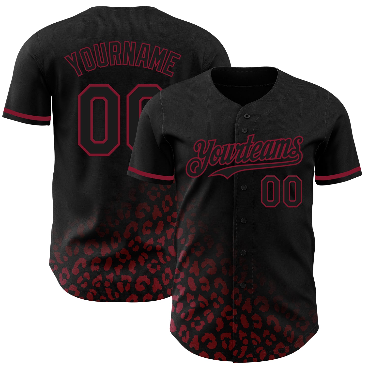 Custom Name & Number Baseball Jersey - Personalized Black Crimson 3D Leopard Print Fade Fashion Design Personalized Black