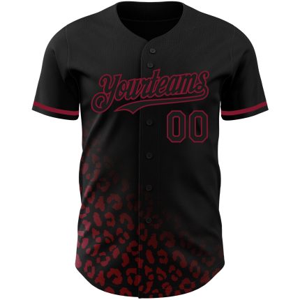 Custom Name & Number Baseball Jersey - Personalized Black Crimson 3D Leopard Print Fade Fashion Design Personalized Black