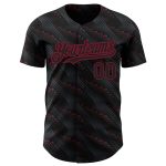 Custom Name and Number Black Crimson 3D Pattern Baseball Jersey with Slant Lines - Authentic Team Design Personalized Black