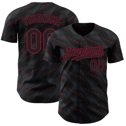 Personalized 3D Black Crimson Slant Lines Baseball Jersey for Men and Women Personalized Black Crimson 3D Slant Lines Baseball