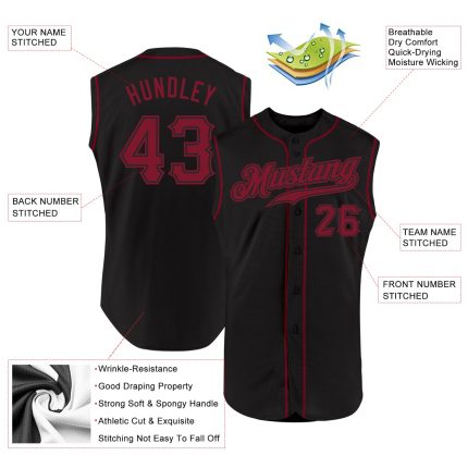 Custom Name Number Baseball Jersey Black Crimson Personalized Sleeveless Authentic Team Apparel Personalized Black Crimson