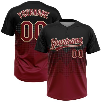 Personalized 3D Gradient Black Crimson-City Softball Jersey - Unisex Two-Button Square Shapes Personalized Black Crimson-City
