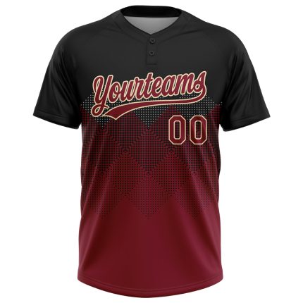 Personalized 3D Gradient Black Crimson-City Softball Jersey - Unisex Two-Button Square Shapes Personalized Black Crimson-City