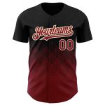 Custom Name Number Authentic Baseball Jersey - Personalized Black Crimson Gradient 3D Pattern Square Shapes Personalized