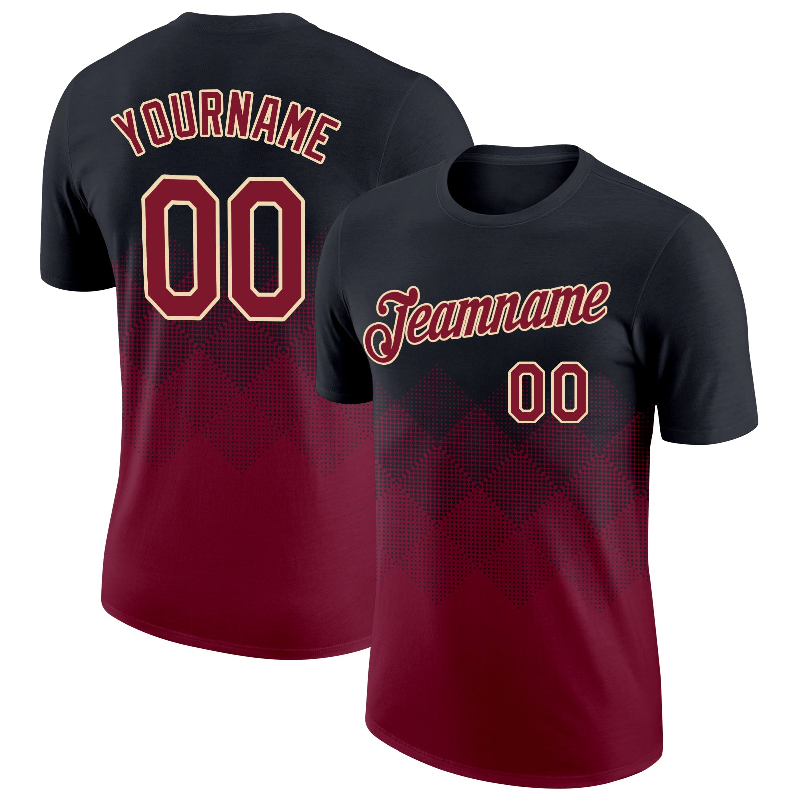 Custom Name and Number Black Crimson City 3D Gradient Performance T-Shirt with Square Pattern Design Personalized Black Crimson-City