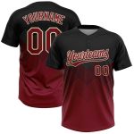 Custom Name and Number Personalized Softball Jersey Unisex Gradient 3D Pattern Square Shapes Black Crimson-City Two-Button