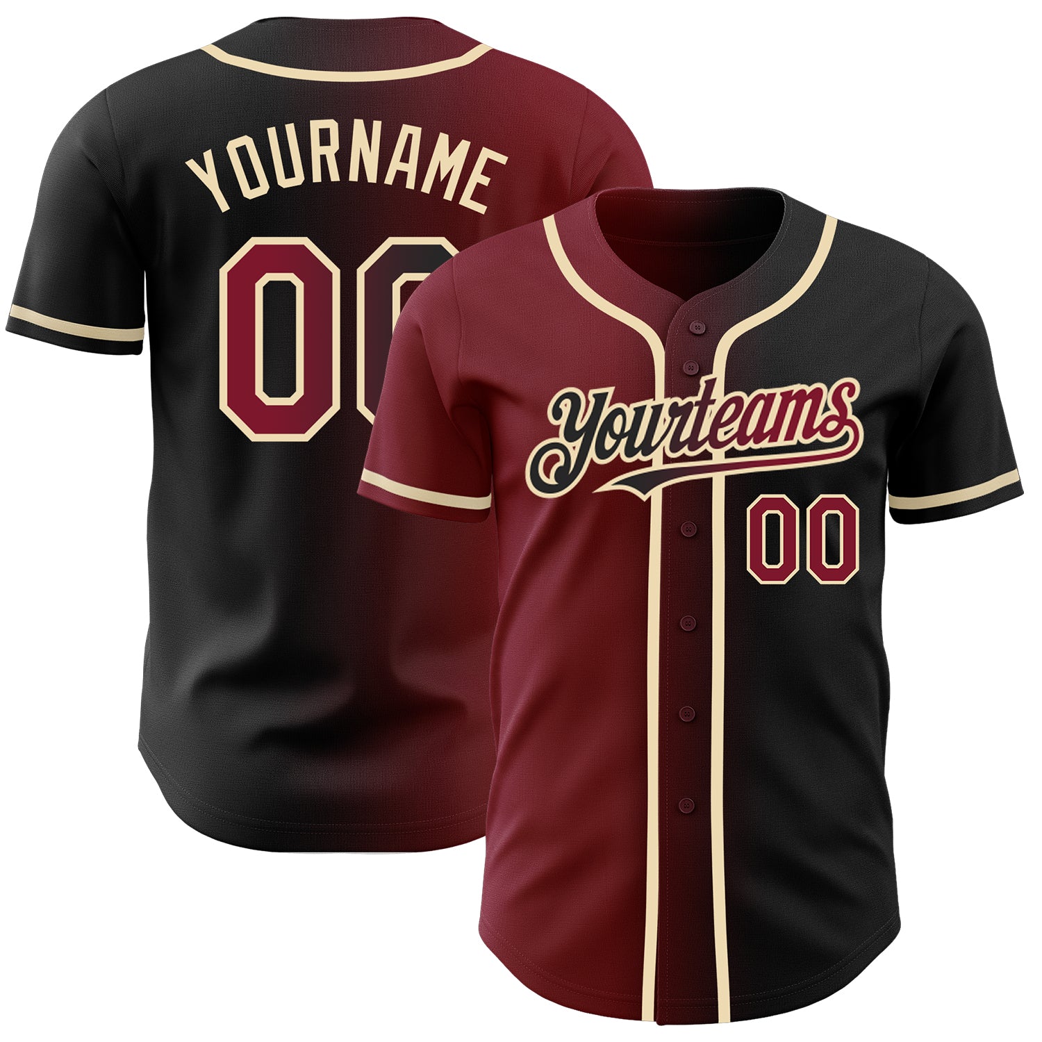 Personalized Black and Crimson Gradient Baseball Jersey with Custom Name and Number - Authentic Fashion Team Apparel Personalized