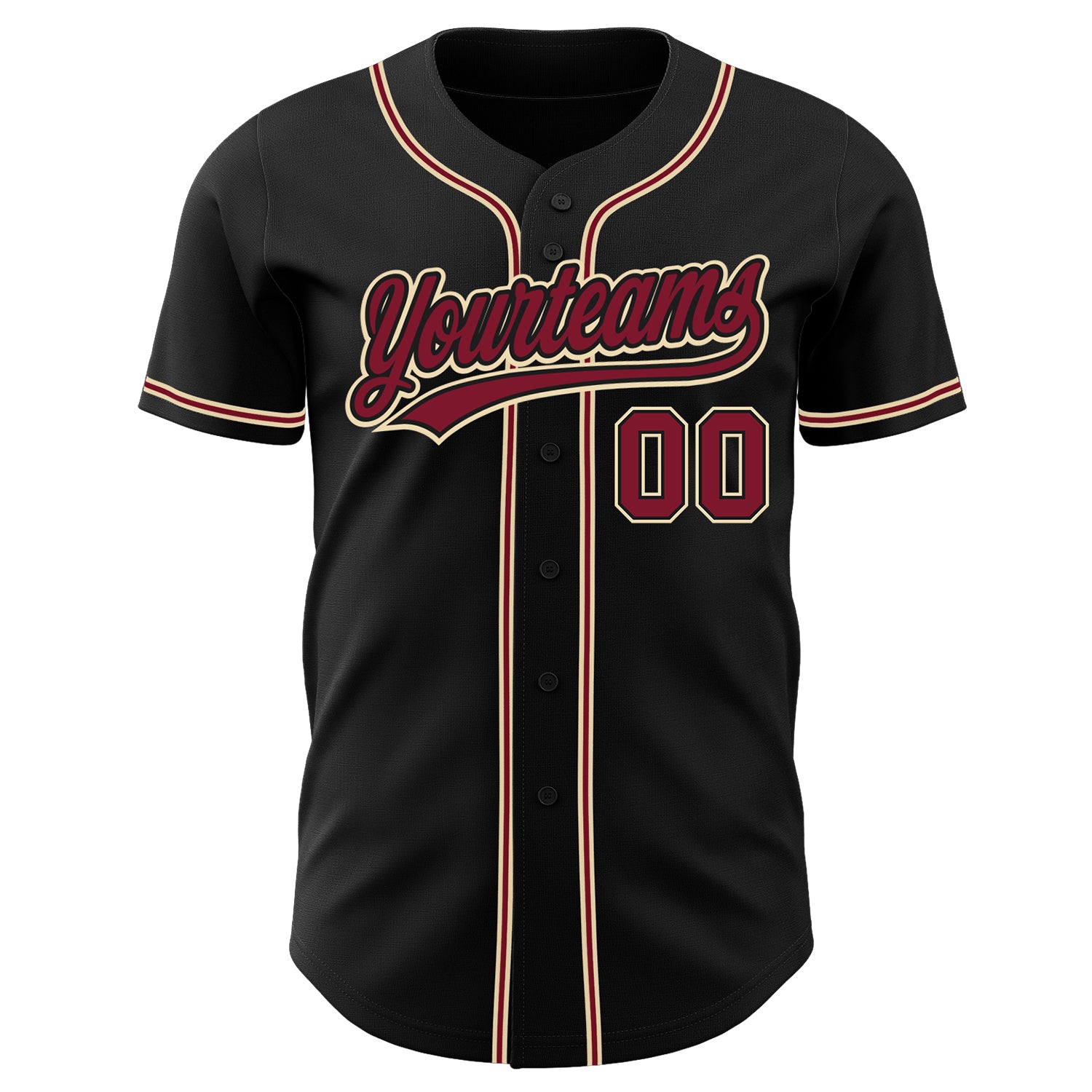 Personalized Black Crimson-City Cream Baseball Jersey 18 Personalized Black and Crimson Cream Baseball Jersey for Men, Size 18 Personalized Black Crimson-City Cream Baseball Jersey - Image 2