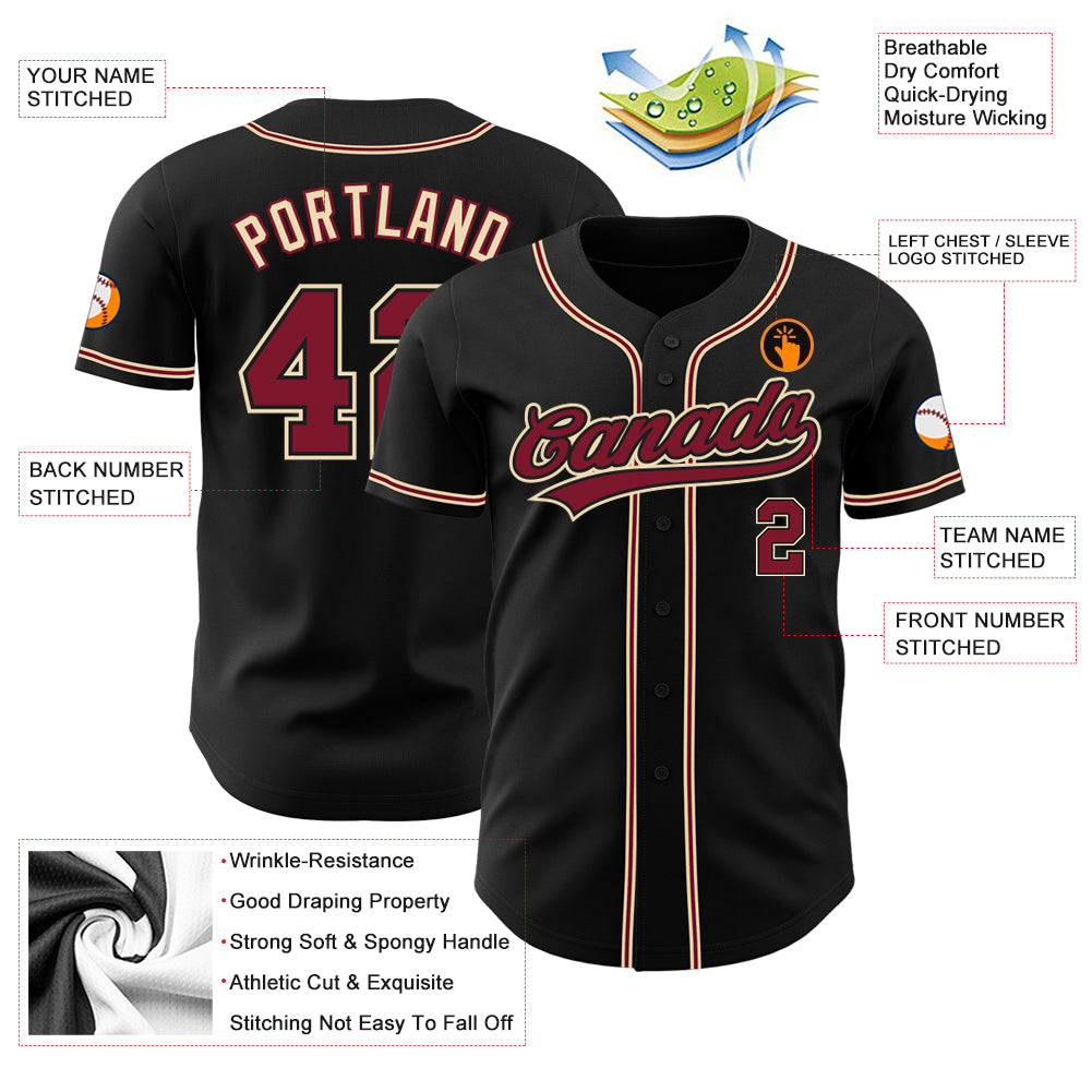 Personalized Black Crimson-City Cream Baseball Jersey 18 Personalized Black and Crimson Cream Baseball Jersey for Men, Size 18 Personalized Black Crimson-City Cream Baseball Jersey - Image 3