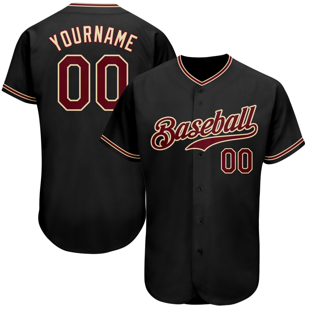 Personalized Black Crimson Baseball Jersey - Custom Cream Baseball Jersey 2 Personalized Black Crimson-City Cream Baseball