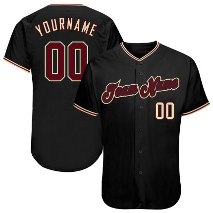 Personalized Black Crimson City Baseball Jersey for Men Women, Cream Color 4 Personalized Black Crimson-City Cream Baseball