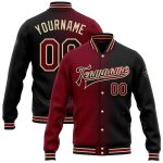 Custom Name Number Gradient Bomber Jacket Black Crimson City Varsity Letterman Cream Fashion Full-Snap Personalized Black