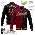 Custom Name Number Gradient Bomber Jacket Black Crimson City Varsity Letterman Cream Fashion Full-Snap Personalized Black