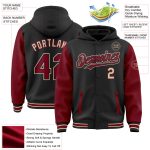 Custom Name and Number Black Crimson-City Varsity Full-Snap Hoodie Jacket Two Tone Bomber Personalized Black Crimson-City