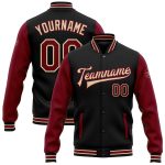 Custom Name Number Black Crimson City Full-Snap Bomber Varsity Jacket Two-Tone Cream Design Personalized Black Crimson-City