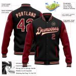 Custom Name Number Black Crimson City Full-Snap Bomber Varsity Jacket Two-Tone Cream Design Personalized Black Crimson-City
