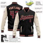 Custom Black Crimson Varsity Letterman Bomber Jacket with Personalized Name and Number - Full-Snap Two Tone Design Personalized