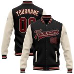 Custom Black Crimson Varsity Letterman Bomber Jacket with Personalized Name and Number - Full-Snap Two Tone Design Personalized