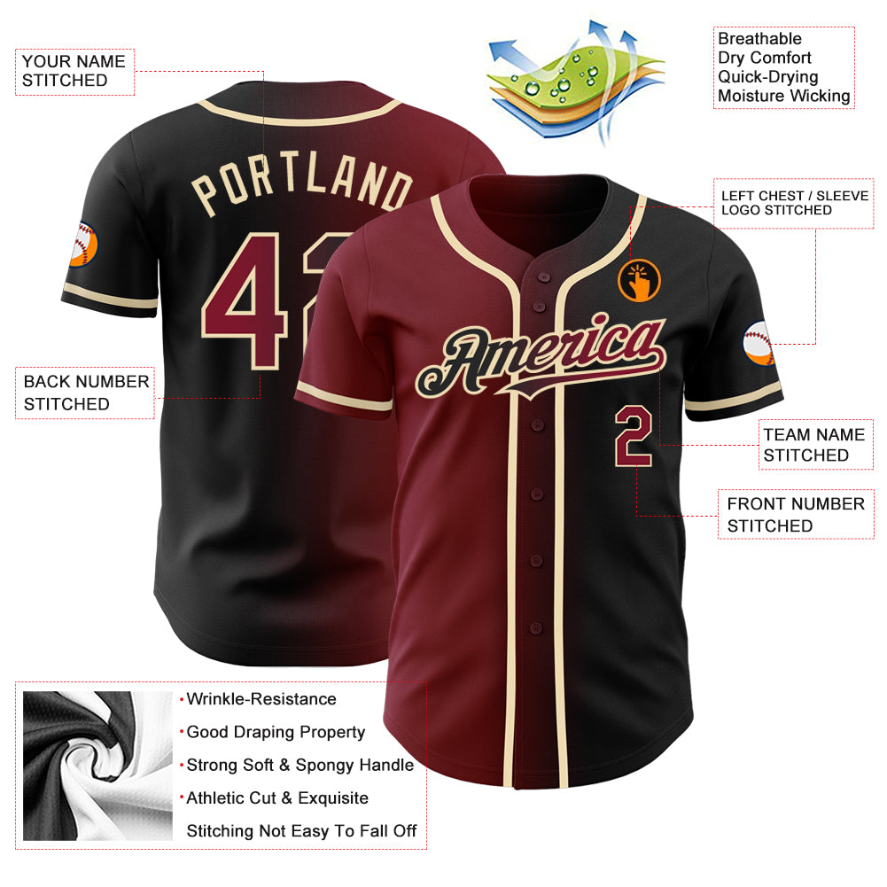 Personalized Black Crimson-City Cream Gradient Fashion Baseball Jersey Personalized Black and Crimson Gradient Fashion Baseball Jersey for Men Personalized Black Crimson-City Cream Gradient Fashion - Image 3