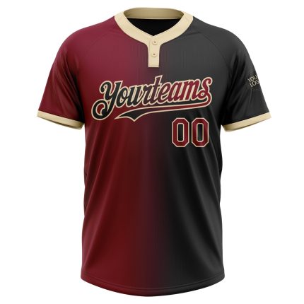 Custom Name and Number Unisex Softball Jersey - Personalized Black Crimson Gradient Two-Button Fashion Team Gear Personalized