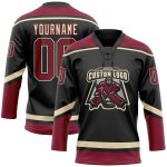 Custom Name and Number Black Crimson-City Hockey Lace Neck Jersey - Personalized Team Apparel Personalized Black Crimson-City