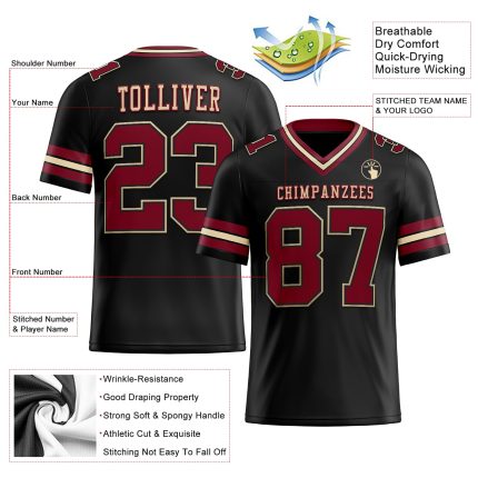 Custom Name and Number Personalized Black Crimson-City Football Jersey Authentic Mesh Personalized Black Crimson-City Cream