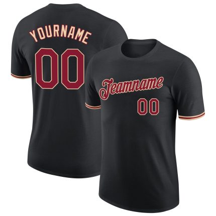 Personalized Black Crimson-City Performance T-Shirt for Men, Cream Design Personalized Black Crimson-City Cream Performance