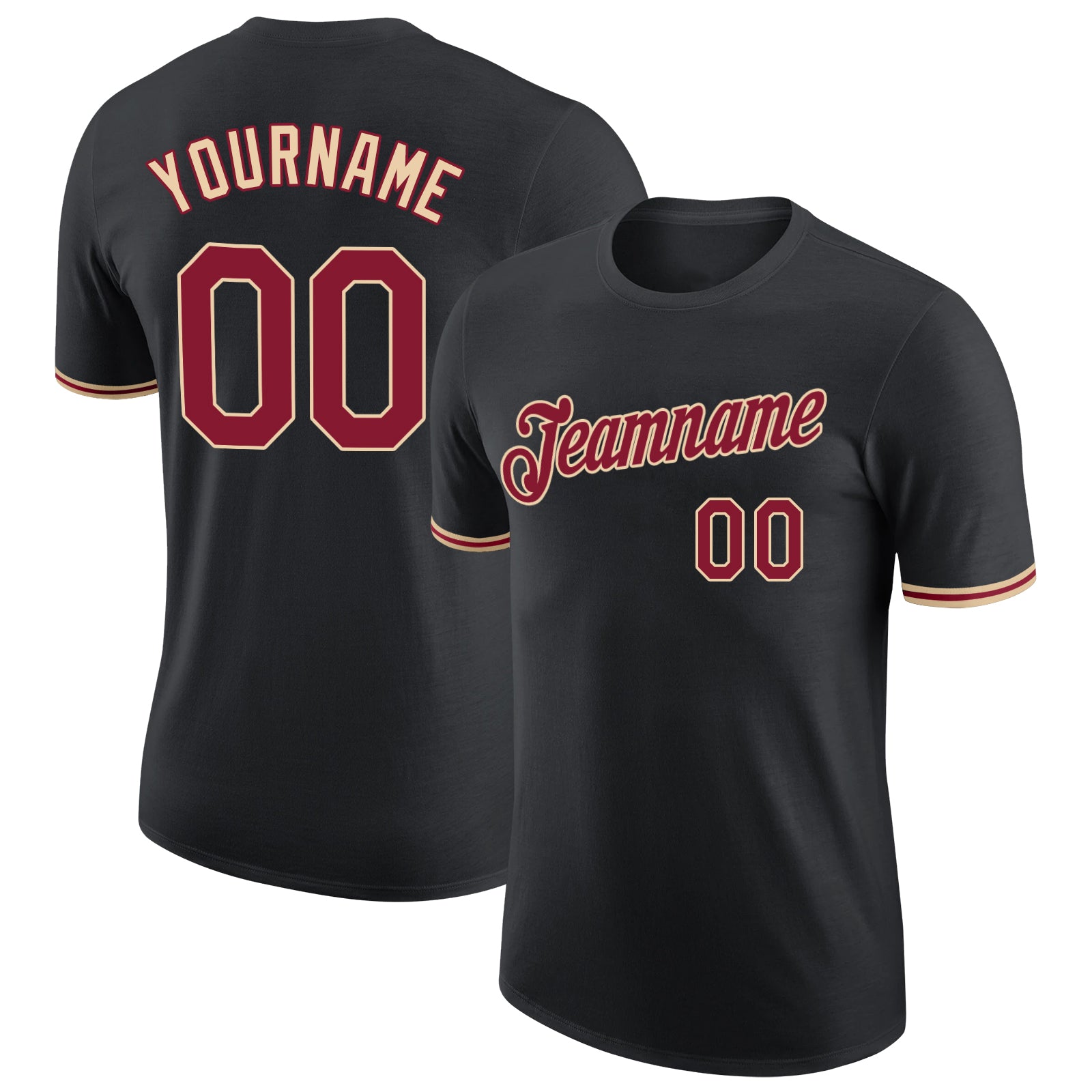 Personalized Crimson-City Black Cream Performance T-Shirt for Men and Women Personalized Black Crimson-City Cream Performance