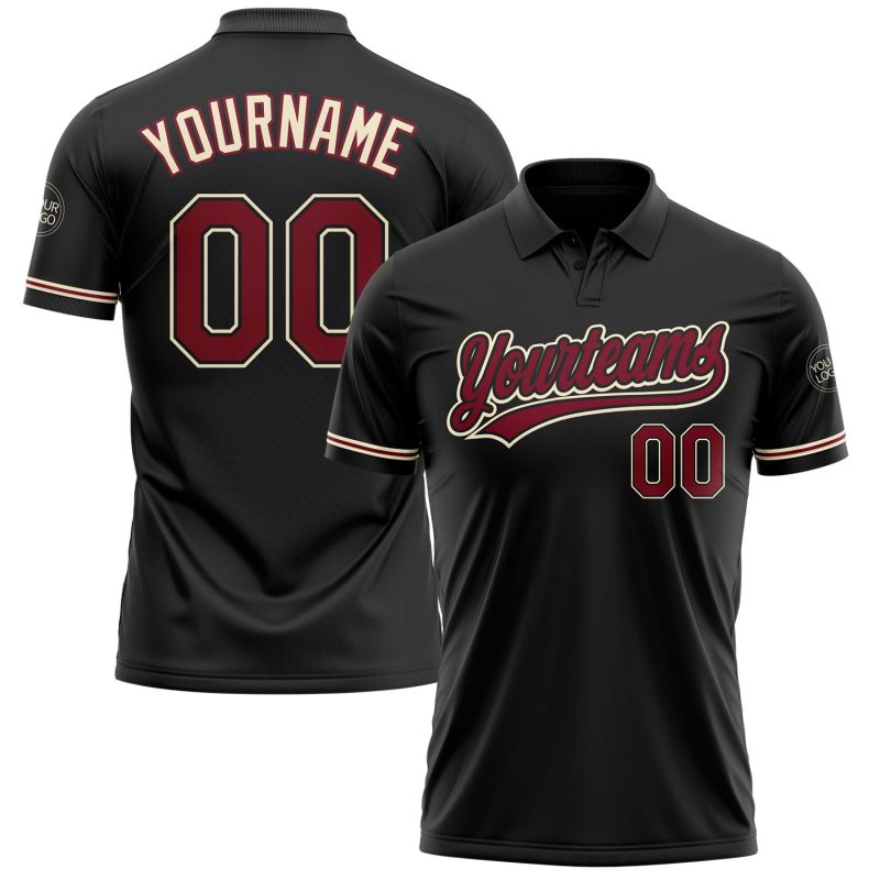 Personalized Black Crimson Golf Polo Shirt | Performance Vapor Lightweight Mens Apparel Personalized Black Crimson-City Cream