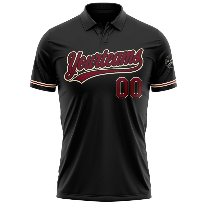 Personalized Black Crimson Golf Polo Shirt | Performance Vapor Lightweight Mens Apparel Personalized Black Crimson-City Cream