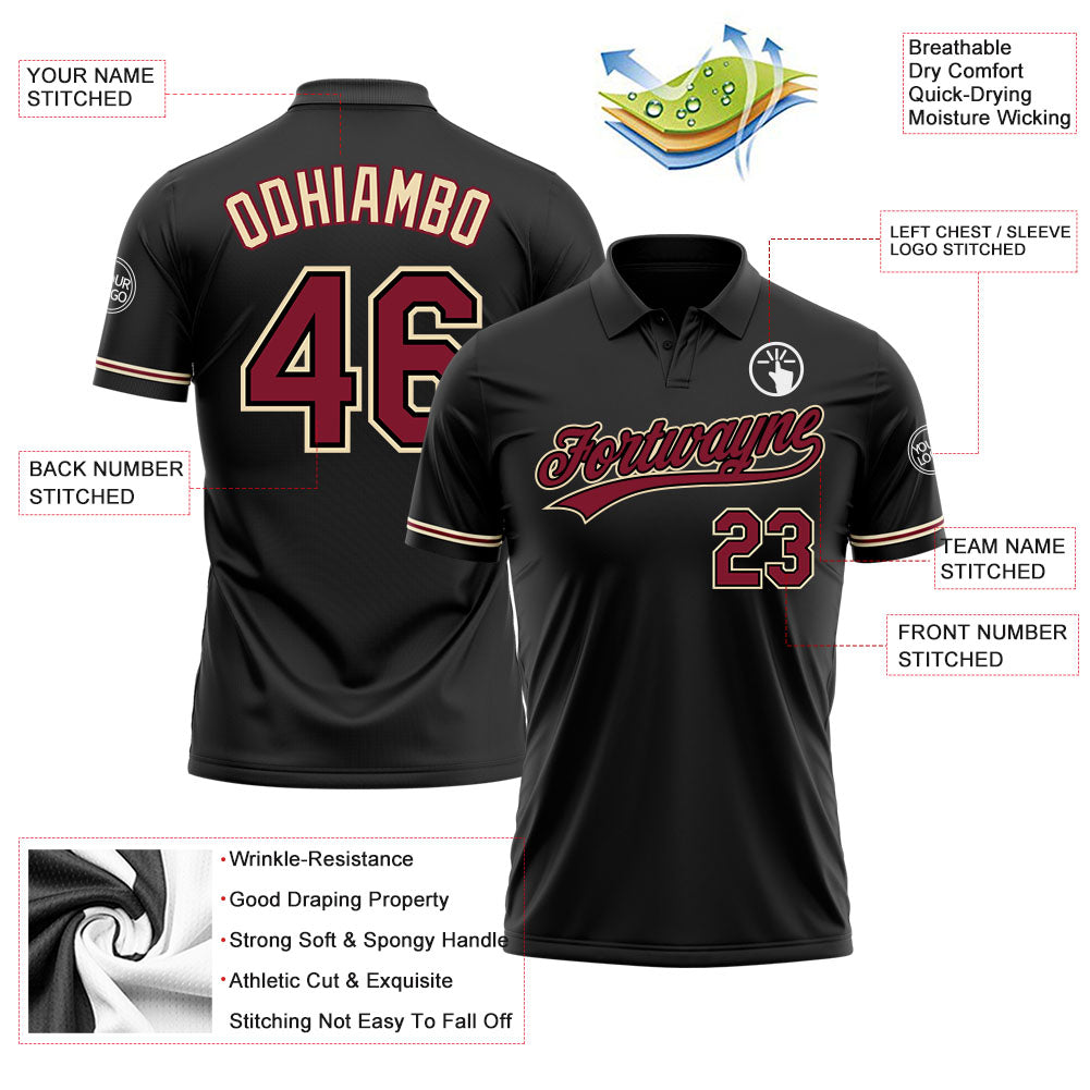 Personalized Black Crimson-City Cream Performance Vapor Golf Polo Shirt Team Custom Name and Number Custom Name Number Black Crimson-City Cream Performance Vapor Golf Polo Shirt Personalized Black Crimson-City Cream Performance - Image 3
