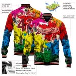 Personalized Skull 3D Bomber Jacket in Black Crimson-City Cream, Varsity Full-Snap Style, Fashionable Letterman Jacket Personalized