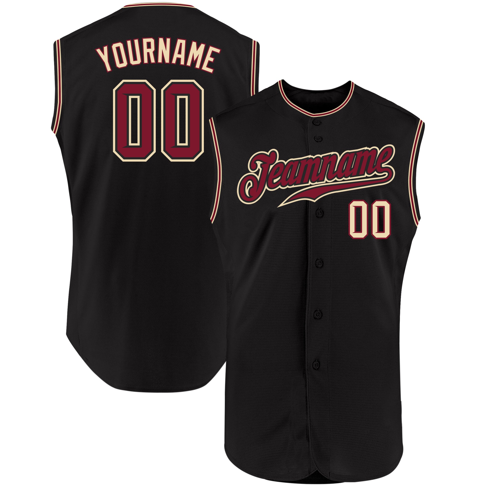 Personalized Black Crimson Baseball Jersey - Sleeveless Cream Style Personalized Black Crimson-City Cream Sleeveless Baseball