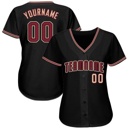 Custom Name Number Softball Jersey - Personalized Black Crimson-City Cream Team Jersey Personalized Black Crimson-City Cream