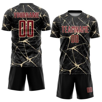 Personalized Sublimation Soccer Jersey - Black Crimson-City Cream Uniform Personalized Black Crimson-City Cream Sublimation