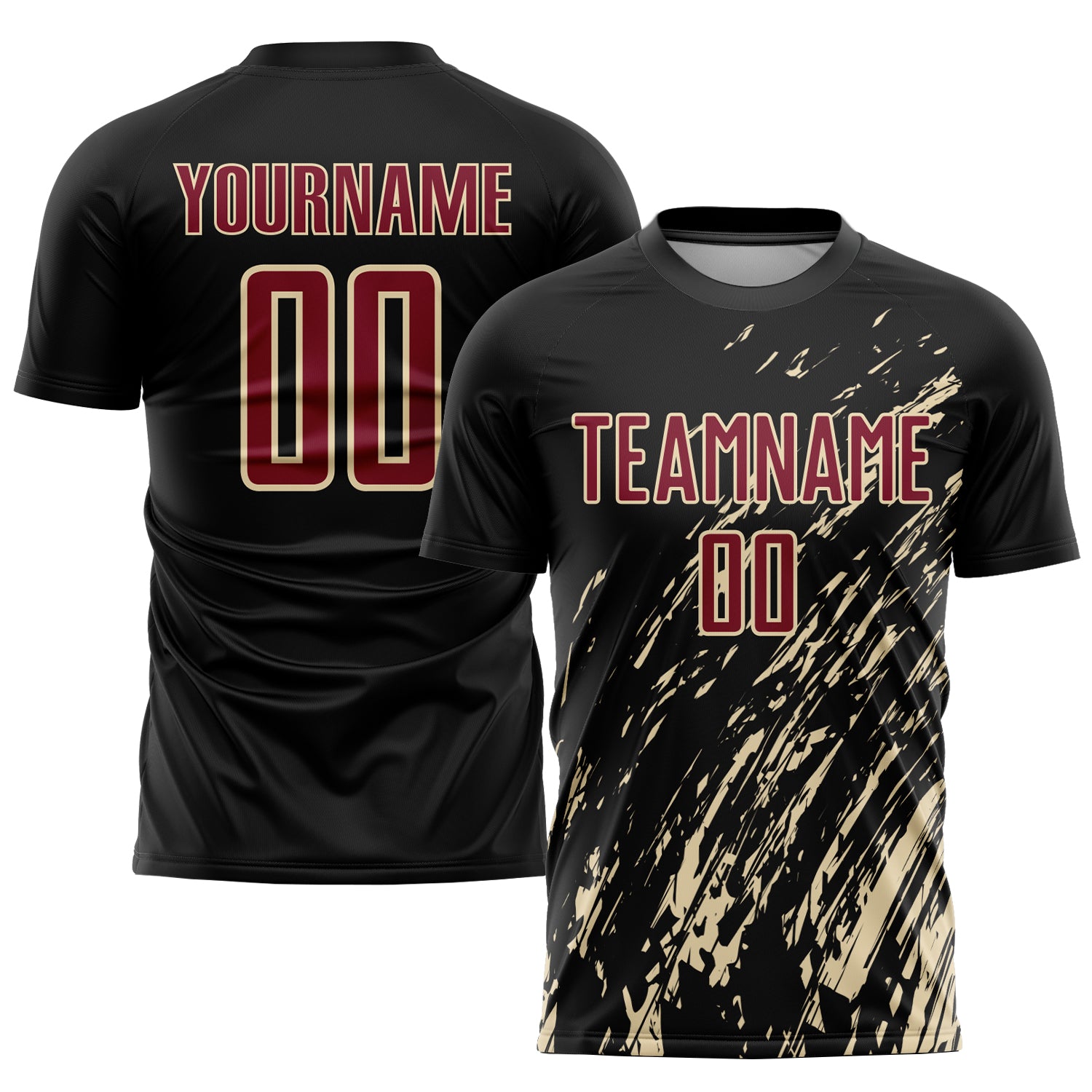 Personalized Black Crimson City Soccer Jersey - Custom Cream Sublimation Uniform Personalized Black Crimson-City Cream Sublimation