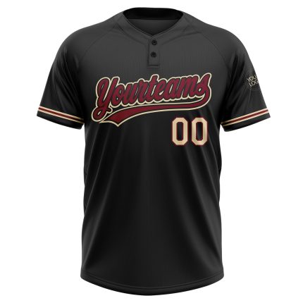 Personalized Softball Jersey Unisex Two-Button Cream Black Crimson City Personalized Black Crimson-City Cream Two-Button