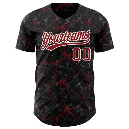 Personalized 3D Abstract Baseball Jersey in Black Crimson Cream - Custom Network Design Personalized Black Crimson-Cream