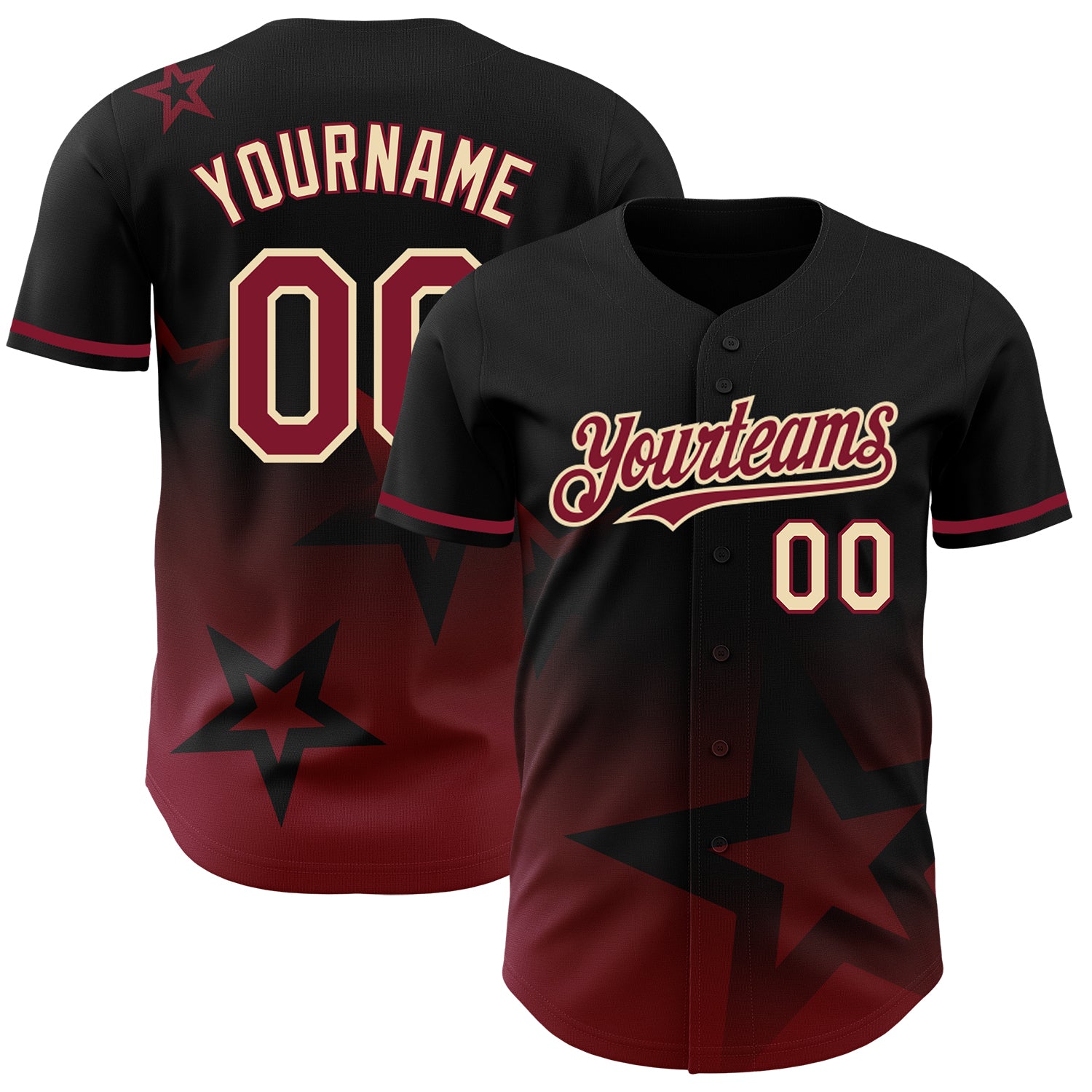 Personalized 3D Gradient Black Crimson-Cream Twinkle Star Baseball Jersey Personalized Black Crimson-Cream 3D Gradient Style