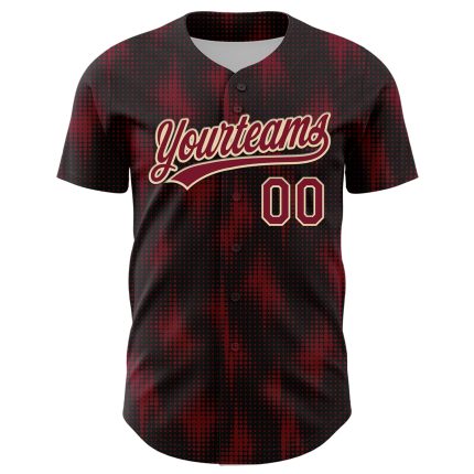 Custom Baseball Jersey with Personalized Name and Number, Black Crimson-Cream 3D Halftone Dots Design Personalized Black
