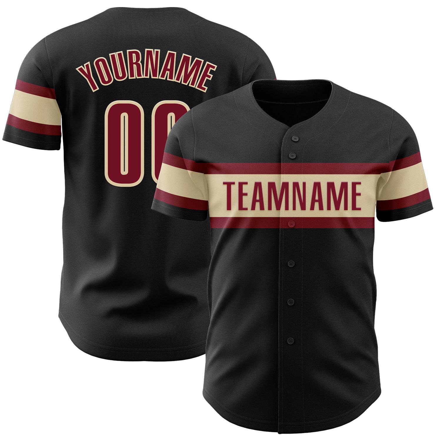Custom Name and Number Personalized Black Crimson-Cream Baseball Jersey Authentic Design Personalized Black Crimson-Cream
