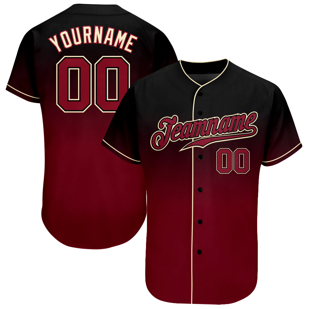 Custom Name and Number Baseball Jersey - Personalized Black Crimson Cream Authentic Fade Fashion Jersey Personalized Black