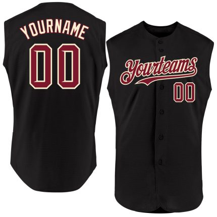 Custom Name Number Black Crimson Cream Sleeveless Baseball Jersey - Personalized Authentic Team Apparel Personalized Black